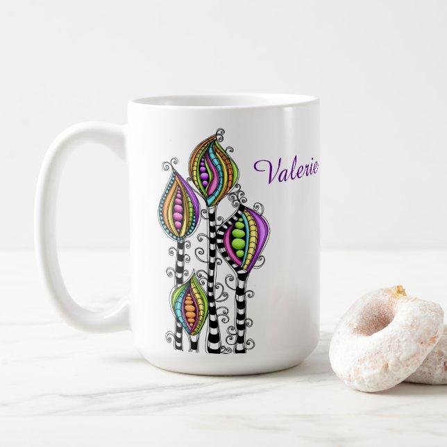 Whimsical Abstract Flowers Coffee Mug (With Donut)