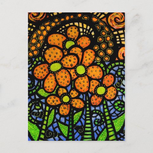 Whimsical Abstract Flowers Colorful Art Postcard