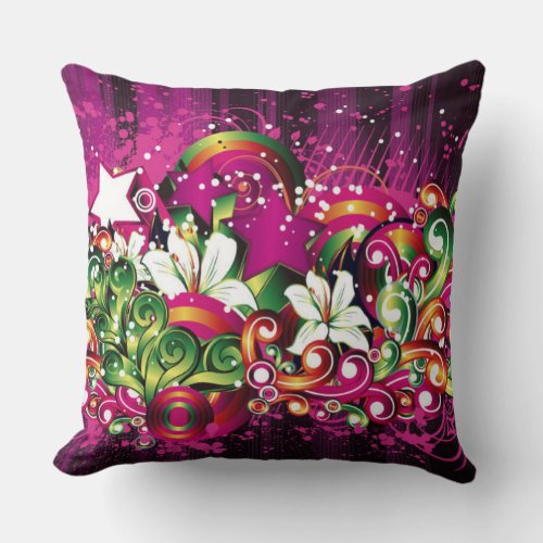Whimsical Abstract Flowers Throw pillow