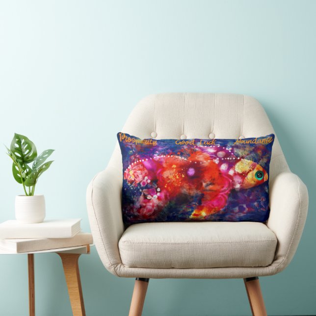 Whimsical Abstract Goldfish Purple Orange Pink Lumbar Pillow (Chair)