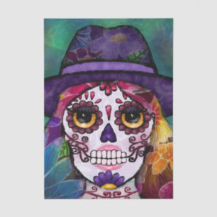 Whimsical Abstract Hippie Sugar Skull Decoupage Tissue Paper