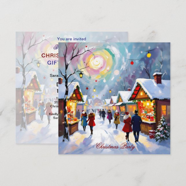Whimsical Abstract Holiday Market Christmas Party Invitation (Front/Back)