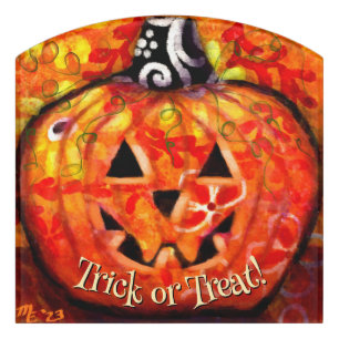 Whimsical Abstract Jack O Lantern Personalized Door Sign