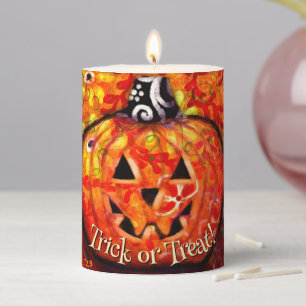 Whimsical Abstract Jack O Lantern Personalized Pillar Candle