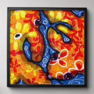 Whimsical Abstract Koi Goldfish Orange Blue Floral Peel And Stick Photo Tile