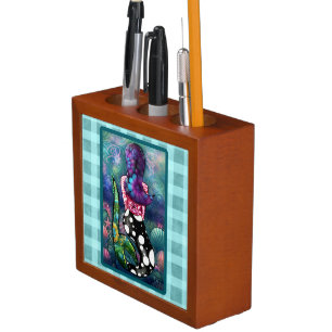 Whimsical Abstract Mermaid Nautical Teal Seashells Desk Organizer