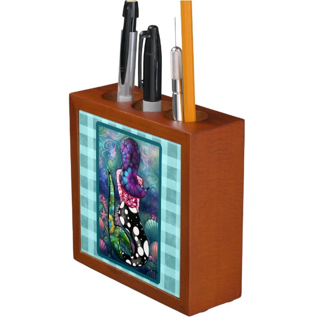 Whimsical Abstract Mermaid Nautical Teal Seashells Desk Organizer (In Situ)