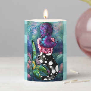 Whimsical Abstract Mermaid Nautical Teal Seashells Pillar Candle