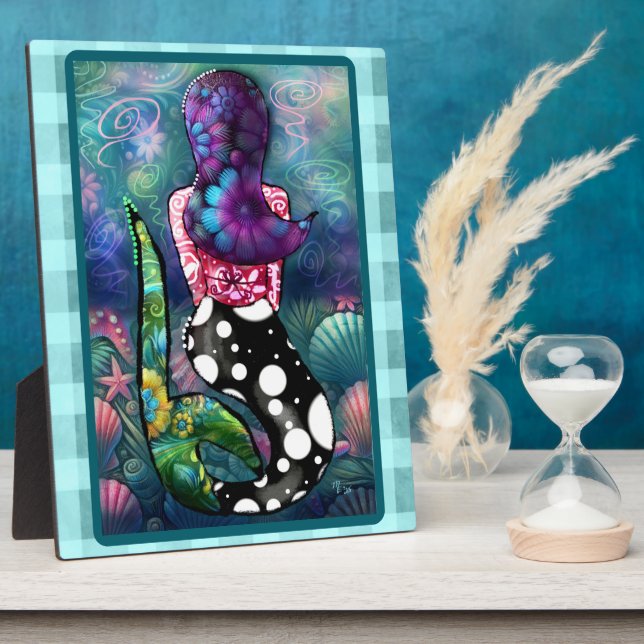 Whimsical Abstract Mermaid Nautical Teal Seashells Plaque (Side)