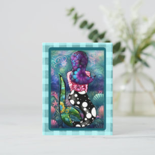Whimsical Abstract Mermaid Nautical Teal Seashells Postcard