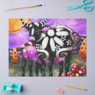 Whimsical Abstract Momma & Baby Cow Decoupage Tissue Paper