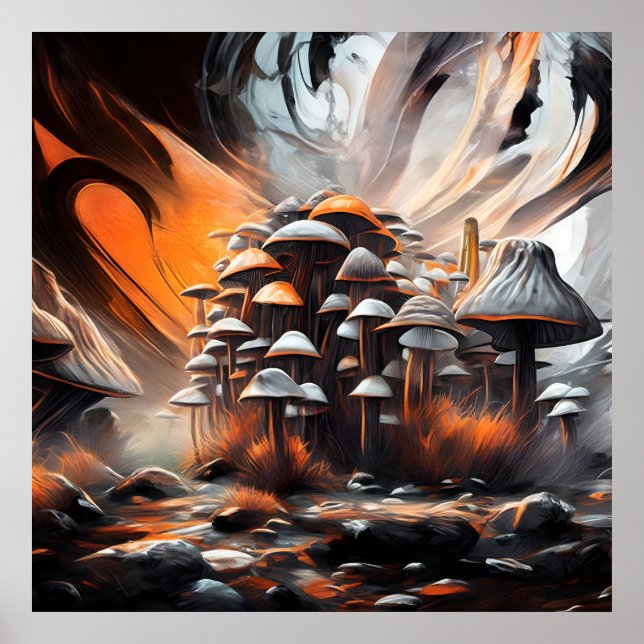 Whimsical Abstract Mushroom Art Poster (Front)