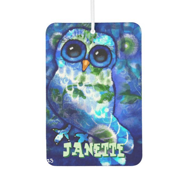  Whimsical Abstract Owl Blue Green Personalized Air Freshener (Front)