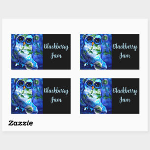 Whimsical Abstract Owl Floral Flower Blue Green Rectangular Sticker