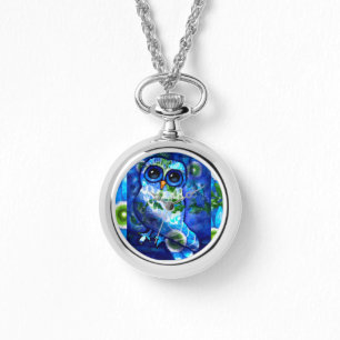 Whimsical Abstract Owl Floral Flower Blue Green Watch