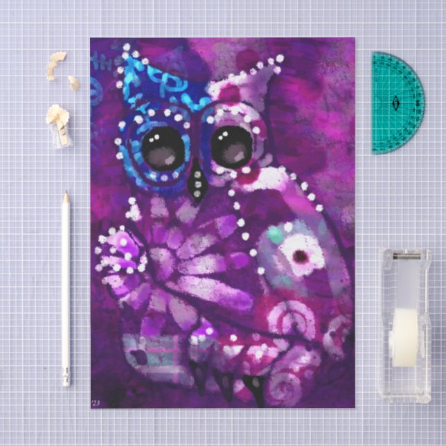 Whimsical Abstract Owl Purple Bird Decoupage Tissue Paper (Craft)