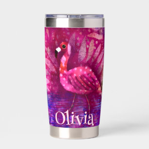 Whimsical Abstract Pink Flamingo Personalized Insulated Tumbler