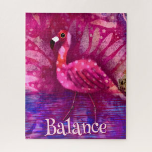 Whimsical Abstract Pink Flamingo Personalized Jigsaw Puzzle