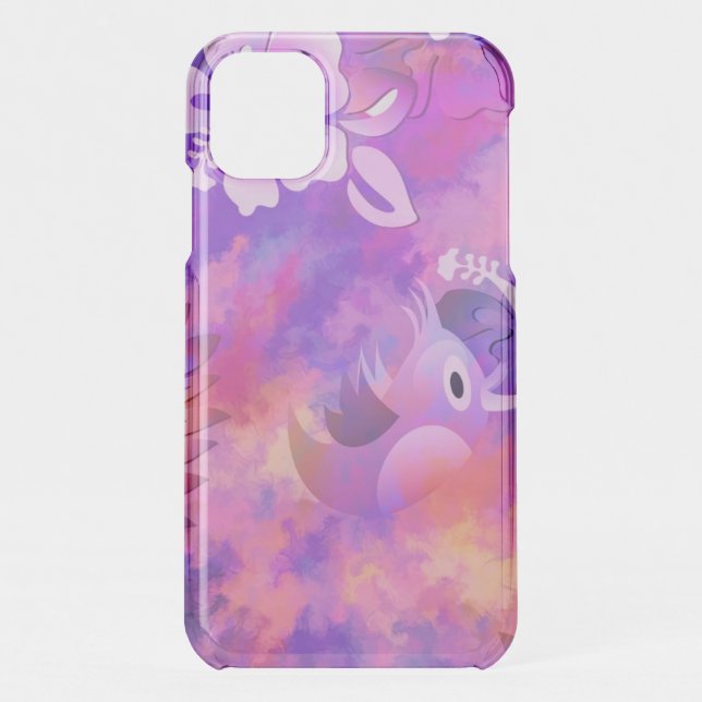 Whimsical Abstract Pink Flowers and Bird Art Uncommon iPhone Case (Back)