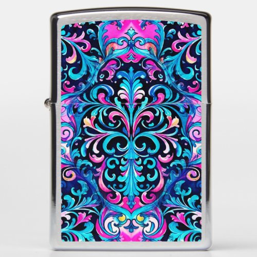 Whimsical Abstract Scrolls Pattern Pink Blue Zippo Lighter