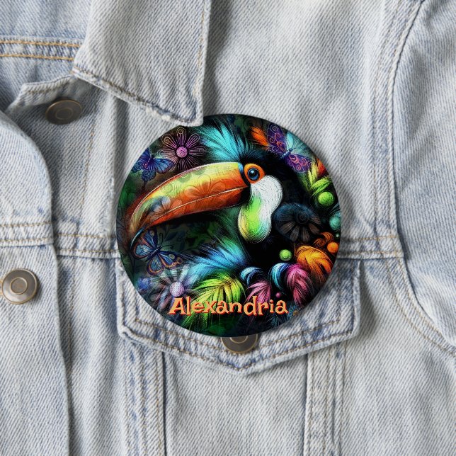 Whimsical Abstract Toucan Bird Personalized Button (In Situ)