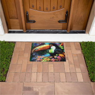 Whimsical Abstract Toucan Bird Personalized Doormat