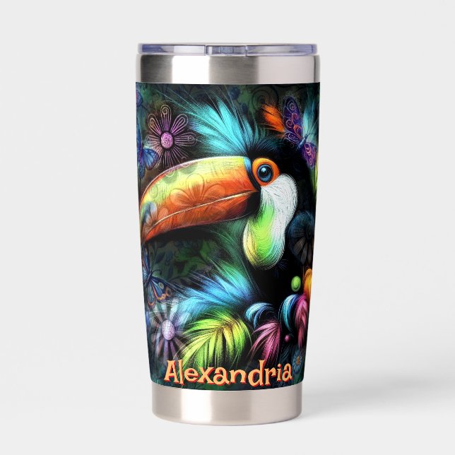 Whimsical Abstract Toucan Bird Personalized Insulated Tumbler (Back)