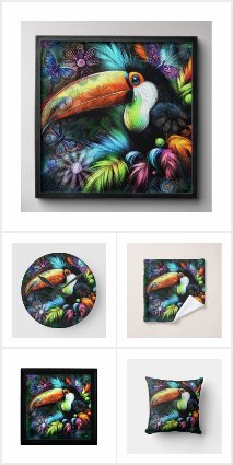 Whimsical Abstract Toucan Bird Toucans Teal Orange