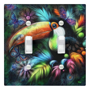 Whimsical Abstract Toucan Bird Toucans Teal Orange Light Switch Cover