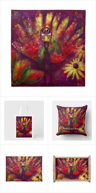 Whimsical Abstract Turkey Floral Red Yellow