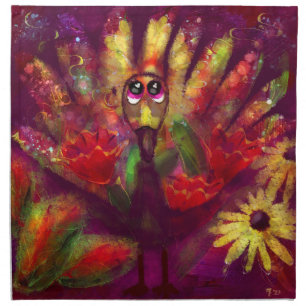 Whimsical Abstract Turkey Floral Red Yellow Cloth Napkin