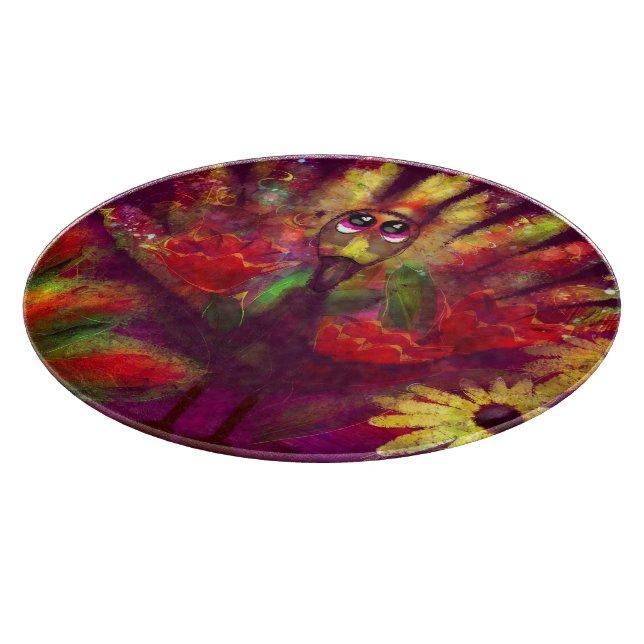 Whimsical Abstract Turkey Floral Red Yellow Cutting Board (Corner)