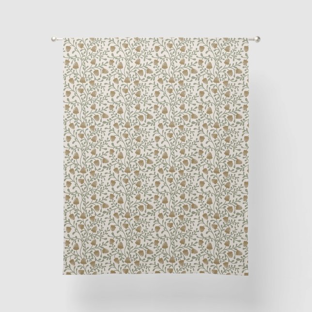 Whimsical Acorns and Leaves in Green and Brown on  Sheer Curtains (Front)