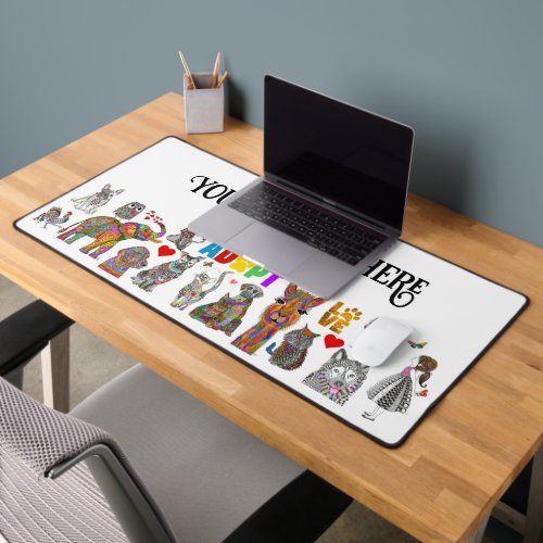 Whimsical Adopt Love Animal Assortment Desk Mat