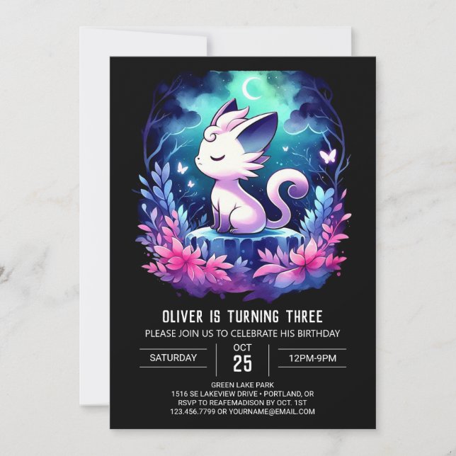 Whimsical Adorable Cat Birthday Invitation (Front)