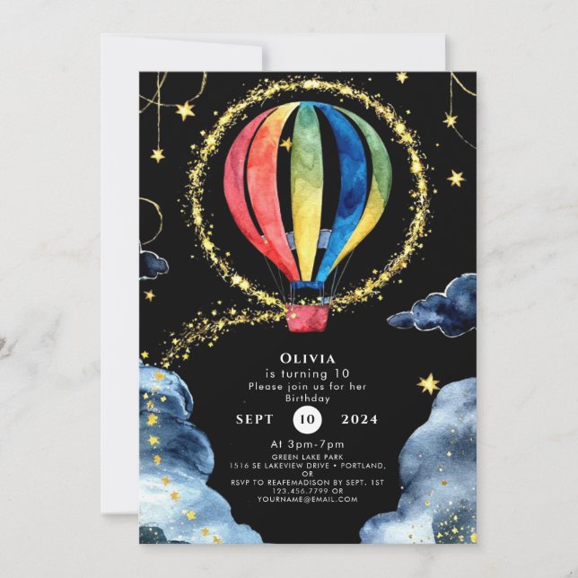 Whimsical Adventure Hot Air Balloon Birthday Invitation (Front)