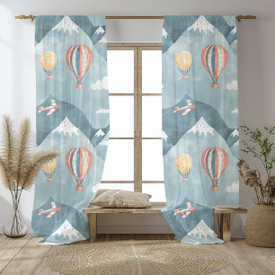 Whimsical Adventure Hot Air Balloons & Airplanes Sheer Curtains