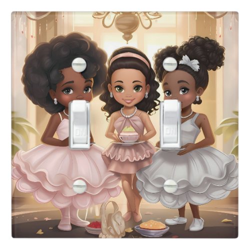 Whimsical African American Girls Tea Party Light Switch Cover