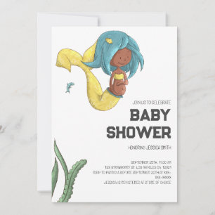 Whimsical African American Mermaid Baby Shower Invitation