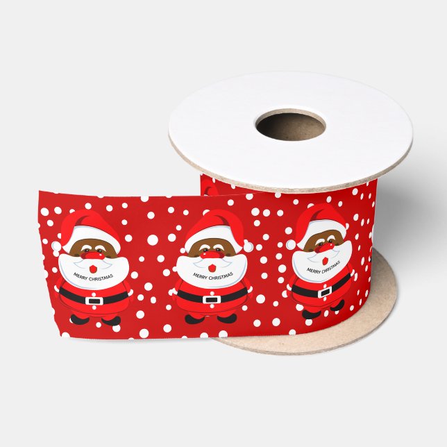 Whimsical African-American Santa Claus Christmas Satin Ribbon (Spool)
