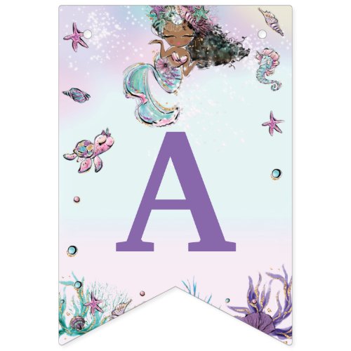 Whimsical African Mermaid Birthday Under the Sea  Bunting Flags