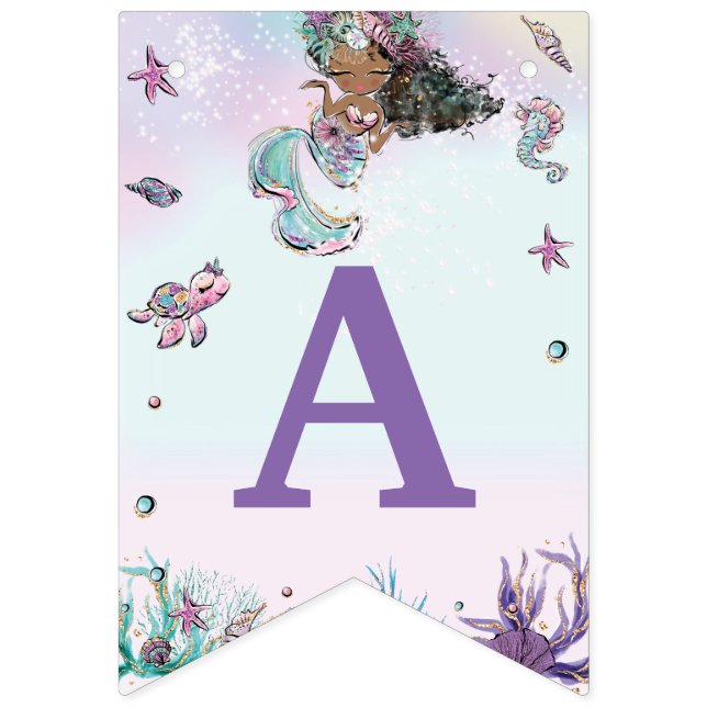 Whimsical African Mermaid Birthday Under the Sea  Bunting Flags (Third Flag)