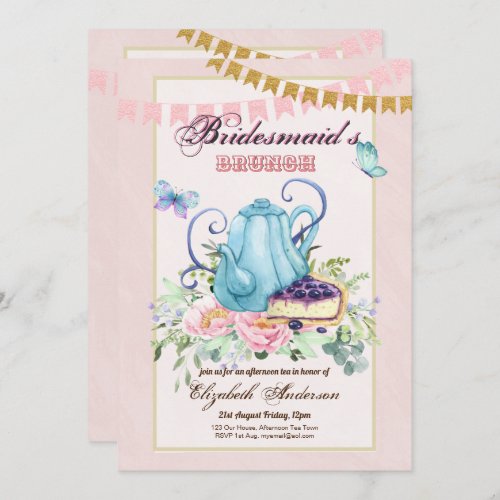 Whimsical Afternoon Tea Bridesmaids Brunch Lunch  Invitation