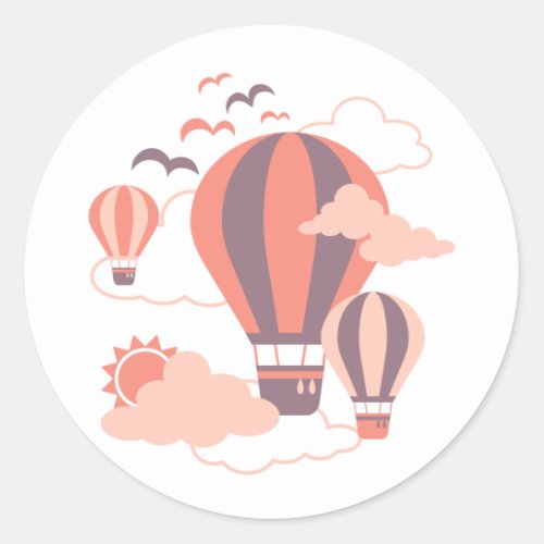 Whimsical Air Balloons in Pastel Skies Classic Round Sticker