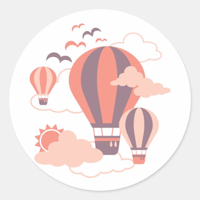 Whimsical Air Balloons in Pastel Skies Classic Round Sticker (Front)