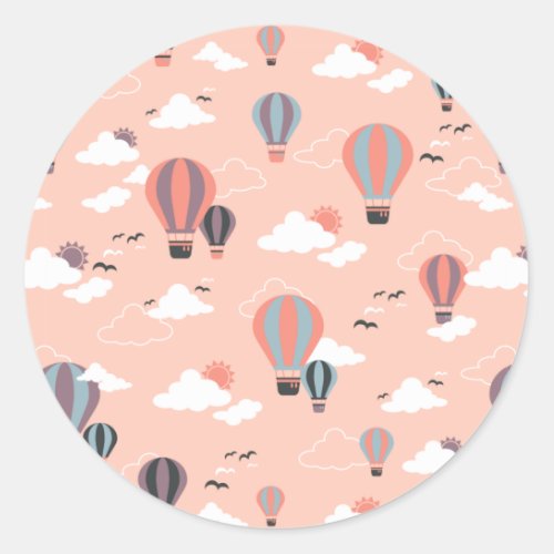 Whimsical Air Balloons in Pastel Skies Classic Round Sticker