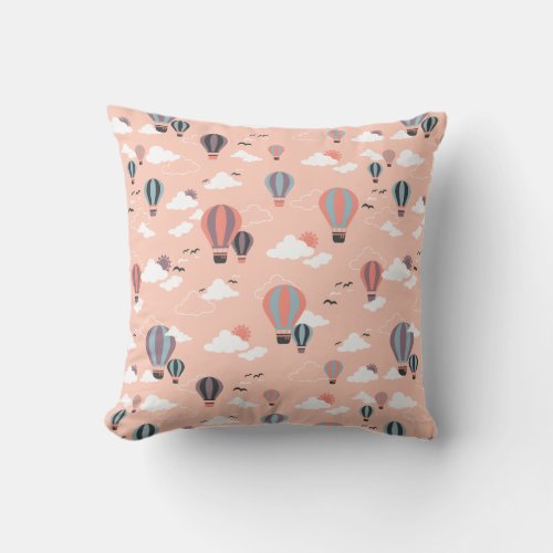 Whimsical Air Balloons in Pastel Skies Throw Pillow