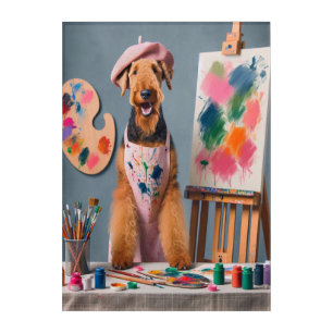 Whimsical Airedale Terrier Working as an Artist Acrylic Print
