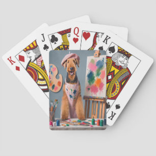 Whimsical Airedale Terrier Working as an Artist Poker Cards