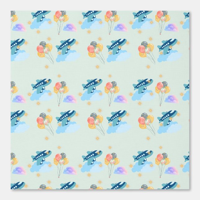 Whimsical Airplane and Festive Balloons  Wallpaper (Front)